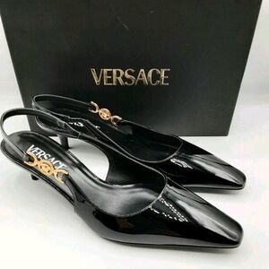 Versace Medusa '95 Slingback Kitten Heel Pumps Black EU 38.5 US 8.5 $850 NWT Box